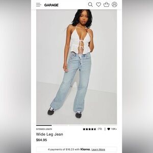 Garage denim Jambe large wide leg, size 00 , length 23